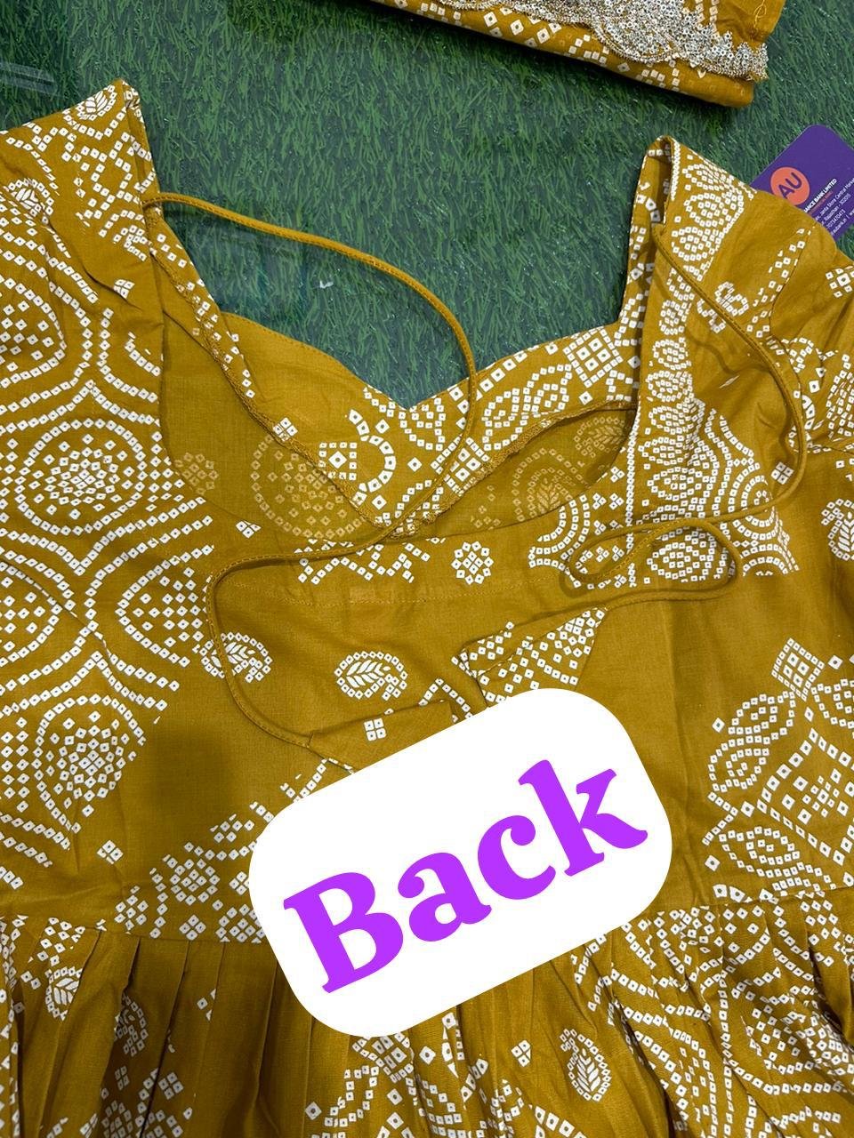 Cotton Bandhani Anarkali Kurti Pant Set with Dupatta